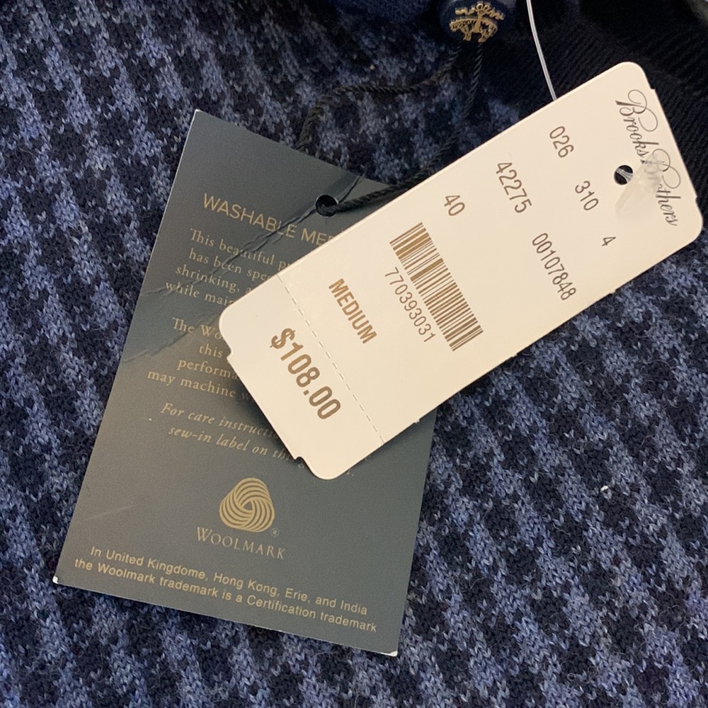 NWT Brooks Brothers Navy Blue Checkered and Stripe 100% Merino Knit Vest